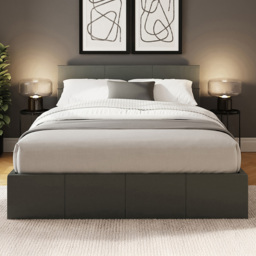 GFW Grey King Size Hopsack Fabric End Lift Ottoman Bed with Memory Pocket Spring Mattress