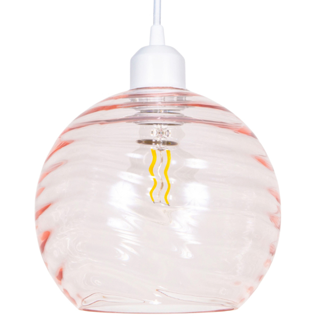 Happy Homewares Designer Pink Circular Ribbed Glass Non Electric Ceiling Pendant Shade - image 1
