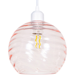 Happy Homewares Designer Pink Circular Ribbed Glass Non Electric Ceiling Pendant Shade - thumbnail 1