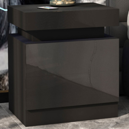 Portland 2 Drawer LED Gloss Black Bedside Table