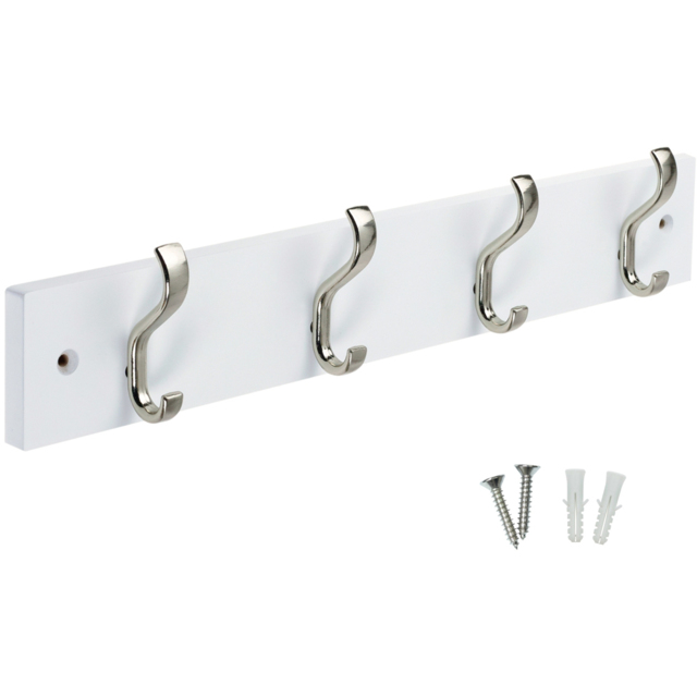 Headbourne Satin Nickel and White 4 Hook Coat Rail - image 1