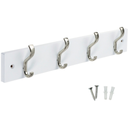 Headbourne Satin Nickel and White 4 Hook Coat Rail - thumbnail 1