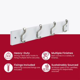 Headbourne Satin Nickel and White 4 Hook Coat Rail - thumbnail 4