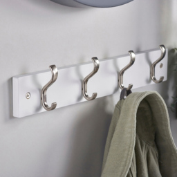 Headbourne Satin Nickel and White 4 Hook Coat Rail - thumbnail 2
