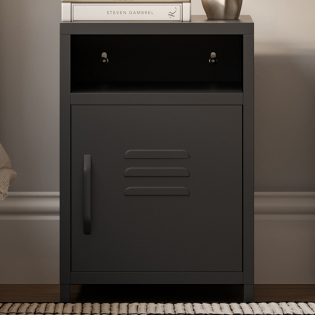 LPD Home Dillon Matte Black Single Door Bedside Cabinet - image 1