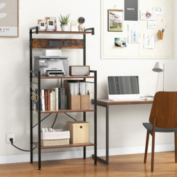 Costway 4 Tier Rustic Brown Kitchen Bakers Rack with Power Outlet - thumbnail 4