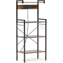 Costway 4 Tier Rustic Brown Kitchen Bakers Rack with Power Outlet