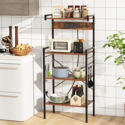 Costway 4 Tier Rustic Brown Kitchen Bakers Rack with Power Outlet - thumbnail 2