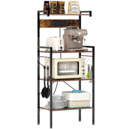 Costway 4 Tier Rustic Brown Kitchen Bakers Rack with Power Outlet - thumbnail 3