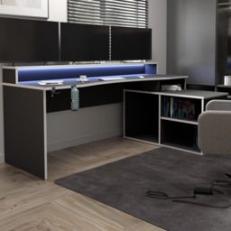 Florence Tezaur 3 Shelf Black Storage LED Gaming Desk - thumbnail 1
