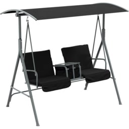Outsunny 2 Seater Black Swing Chair with Canopy - thumbnail 2