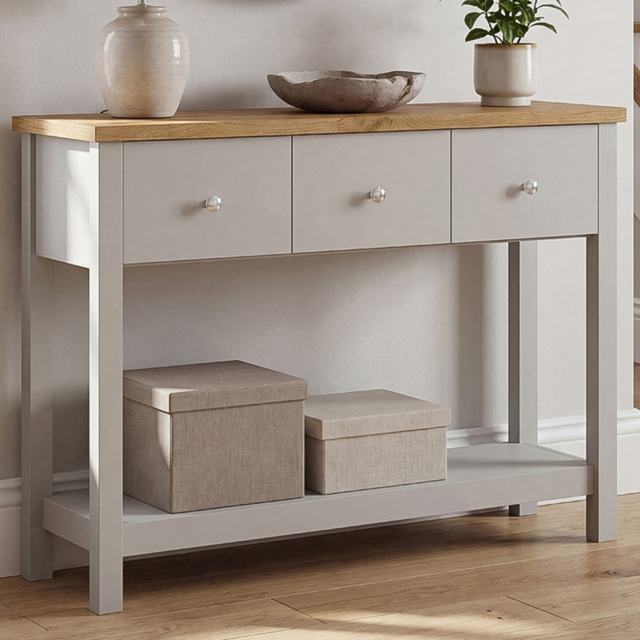 VIDA DESIGNS Arlington 3 Drawer Grey and Oak Console Table - image 1