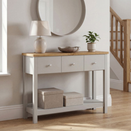 VIDA DESIGNS Arlington 3 Drawer Grey and Oak Console Table - thumbnail 4