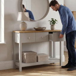 VIDA DESIGNS Arlington 3 Drawer Grey and Oak Console Table - thumbnail 3