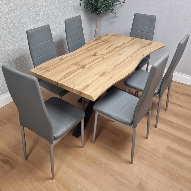 Portland Grey Faux Leather Padded 6 Seater Dining Set - image 1