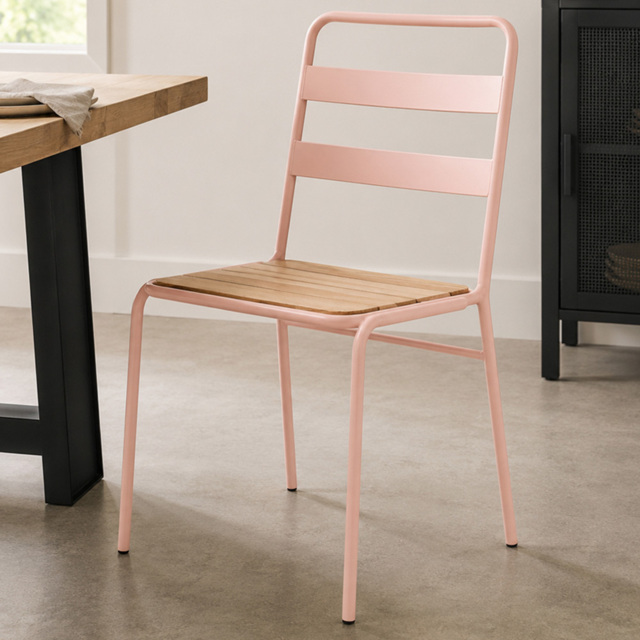 Premier Housewares District Pink Metal and Elm Wood Dining Chair - image 1