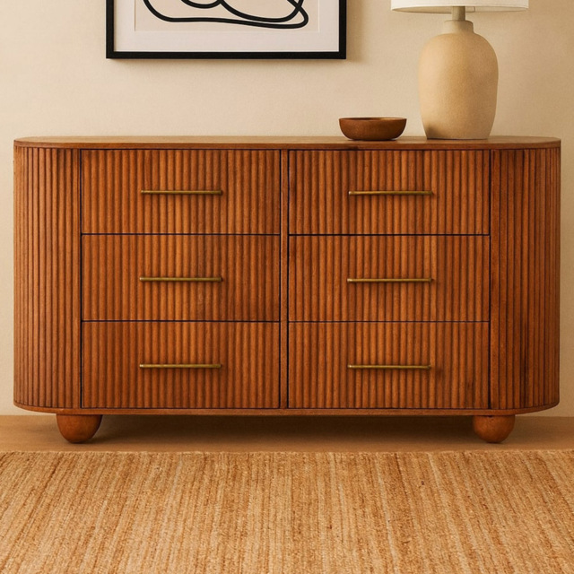 Artisan Furniture Amber Oak 6 Drawer Solid Wood Ridgefront Chest of Drawers - image 1