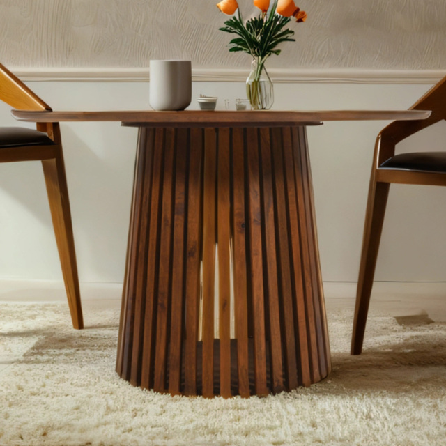 Brooklyn Slatted 6 Seater Mango Wood Round Dining Table - image 1