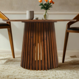 Brooklyn Slatted 6 Seater Mango Wood Round Dining Table - thumbnail 1