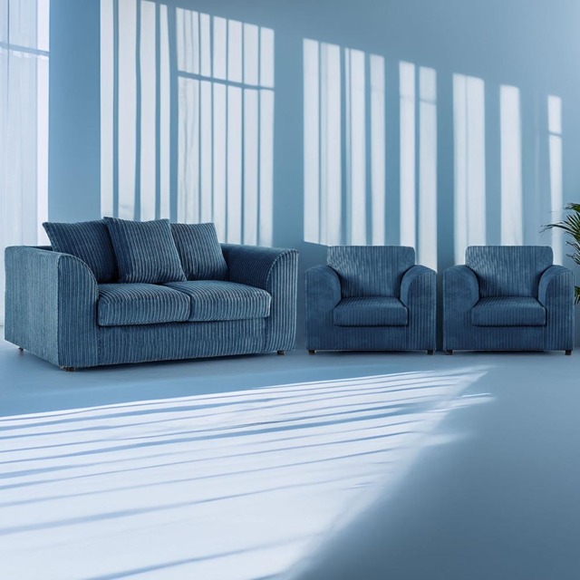 Luxor 4 Seater Marine Blue Jumbo Cord Sofa Set with Scatter Back - image 1