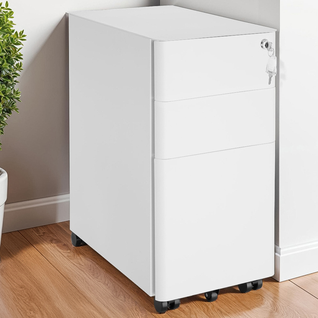 tectake Parvus White 3 Drawer Powdered Steel Filing Cabinet - image 1