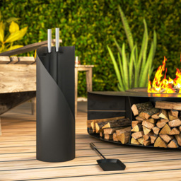 Outsunny Black Metal Fireplace Companion Set 4 Piece - thumbnail 4