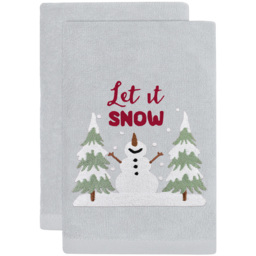 Noel Square White Let It Snow Cotton Velour Hand Towel 2 Pack