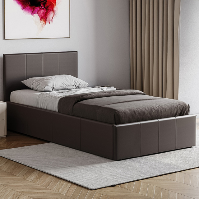 Vida Designs Lisbon Single Brown Faux Leather Ottoman Bed - image 1
