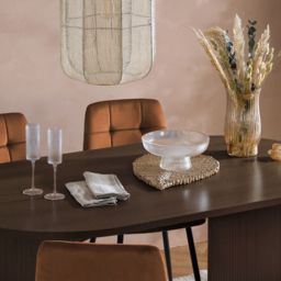 Axel 4 Seater Oval Fluted Dining Set Walnut and Russet Fabric - thumbnail 4