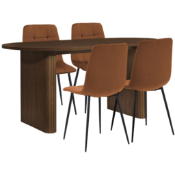 Axel 4 Seater Oval Fluted Dining Set Walnut and Russet Fabric - thumbnail 2