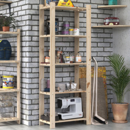 Leighton 5 Shelf Natural Wood Slatted Storage Unit