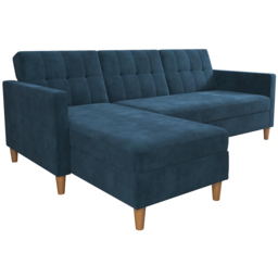 Dorel Hartford 3 Seater Blue Chenille Storage Sectional Sofa Bed with Chaise - thumbnail 2