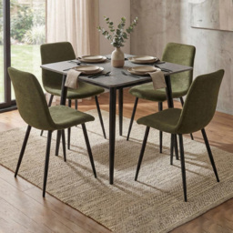 FWStyle Evie Green and Black Linen Upholstered Steel Frame Dining Chair Set of 4