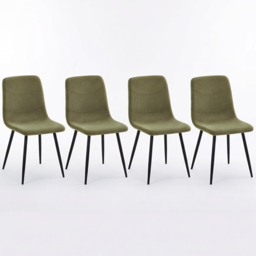 FWStyle Evie Green and Black Linen Upholstered Steel Frame Dining Chair Set of 4 - thumbnail 2