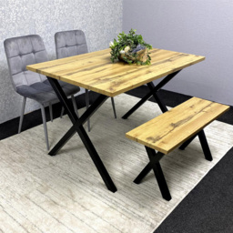 Kosy Koala 4 Seater Wood and Velvet Dining Bench Set Brown and Grey