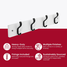 Headbourne Black and White 4 Hook Coat Rail - thumbnail 4
