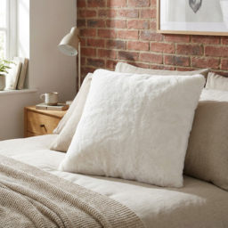 Divante Rabbit Faux Fur White Square Cushion 55cm - thumbnail 2