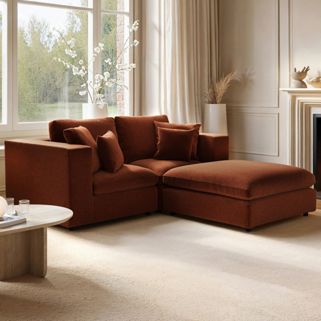 SOLACE+CO Asher Burnt Orange 3 Seater Chenille Sofa with Footstool - image 1