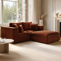 SOLACE+CO Asher Burnt Orange 3 Seater Chenille Sofa with Footstool - thumbnail 1