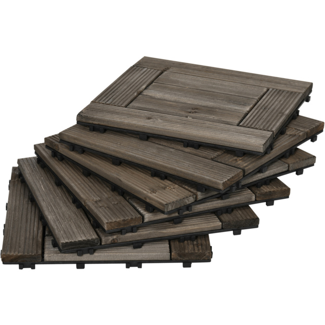 Outsunny Charcoal Grey Wooden Interlocking Deck Tiles 30 x 30cm 27 Pack - image 1