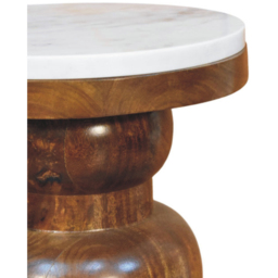 Artisan Furniture Bulla Brown and White Solid Wood Marble Top Side Table - thumbnail 4