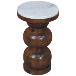 Artisan Furniture Bulla Brown and White Solid Wood Marble Top Side Table - thumbnail 3