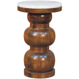 Artisan Furniture Bulla Brown and White Solid Wood Marble Top Side Table - thumbnail 2