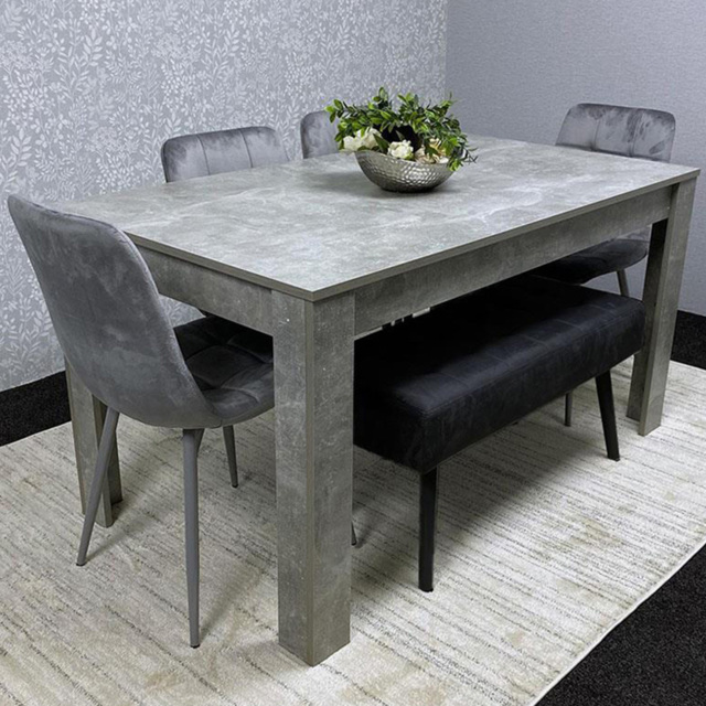 Portland Grey and Black 6 Seater Stone Grey Wooden Dining Set with Bench - image 1