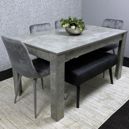 Portland Grey and Black 6 Seater Stone Grey Wooden Dining Set with Bench