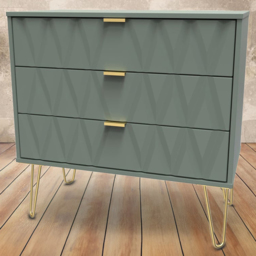 Crowndale Diamond 3 Drawer Reed Green Chest of Drawers