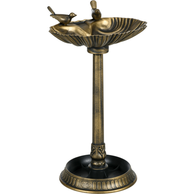 Outsunny Bronze Tone Shell Garden Basin Bird Bath with 2 Decorative Birds - image 1