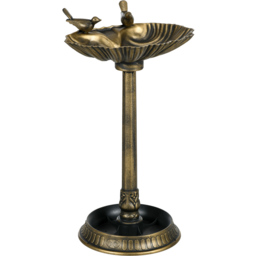 Outsunny Bronze Tone Shell Garden Basin Bird Bath with 2 Decorative Birds - thumbnail 1