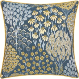 Wylder Ophelia Blue and Saffron Floral Jacquard Cushion 50 x 50cm