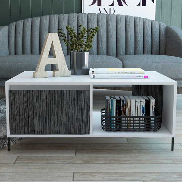 Core Products Dalla Single Drawer White and Carbon Grey Coffee Table - image 1